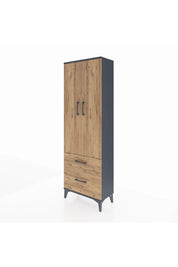 Arges Dolap 4 Raflı 2 Çekmeceli 2 Kapaklı 60x30x182 Antrasit-Çam