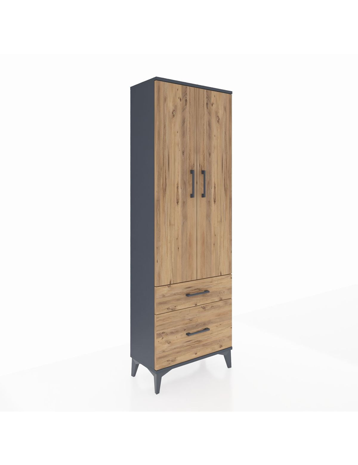 Arges Dolap 4 Raflı 2 Çekmeceli 2 Kapaklı 60x30x182 Antrasit-Çam