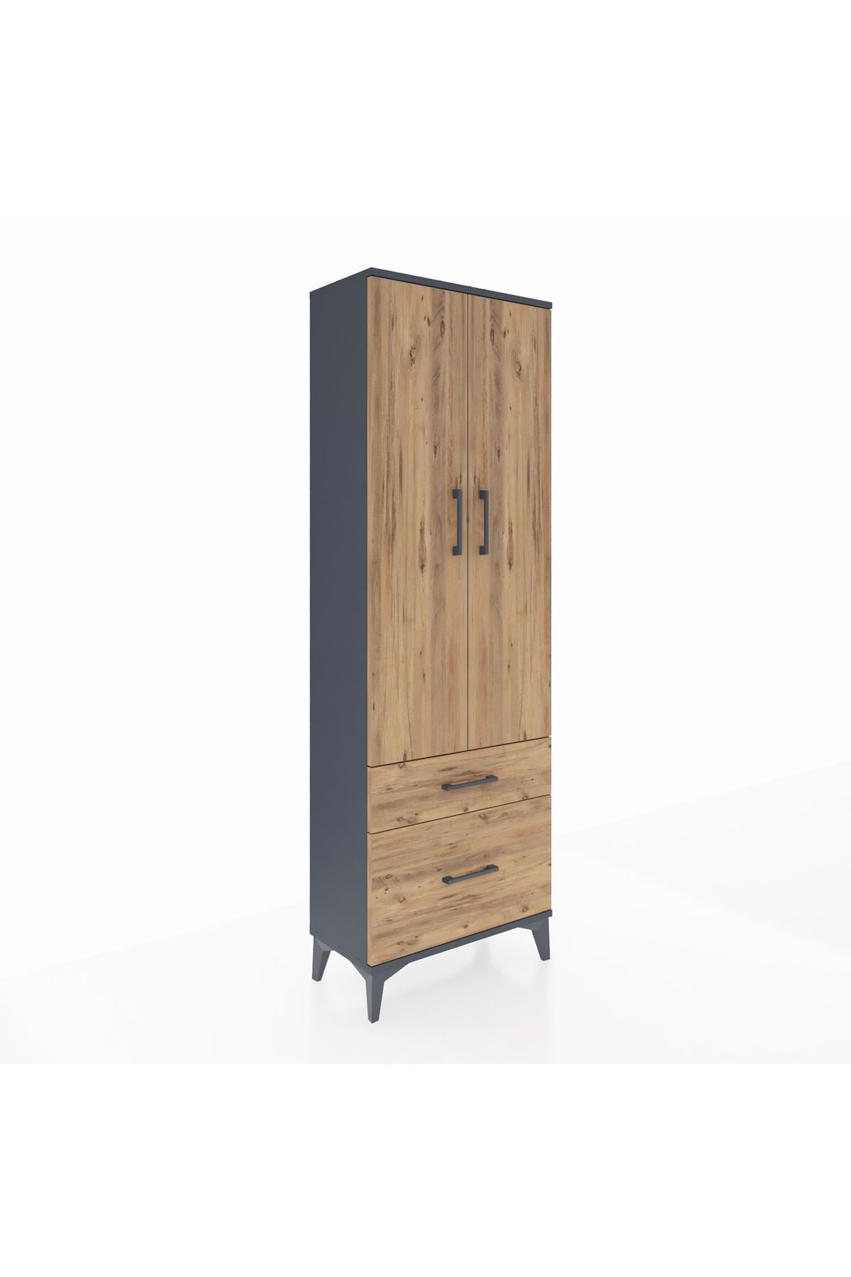 Arges Dolap 4 Raflı 2 Çekmeceli 2 Kapaklı 60x30x182 Antrasit-Çam