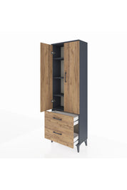 Arges Dolap 4 Raflı 2 Çekmeceli 2 Kapaklı 60x30x182 Antrasit-Çam