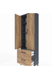 Arges Dolap 4 Raflı 2 Çekmeceli 2 Kapaklı 60x30x182 Antrasit-Çam