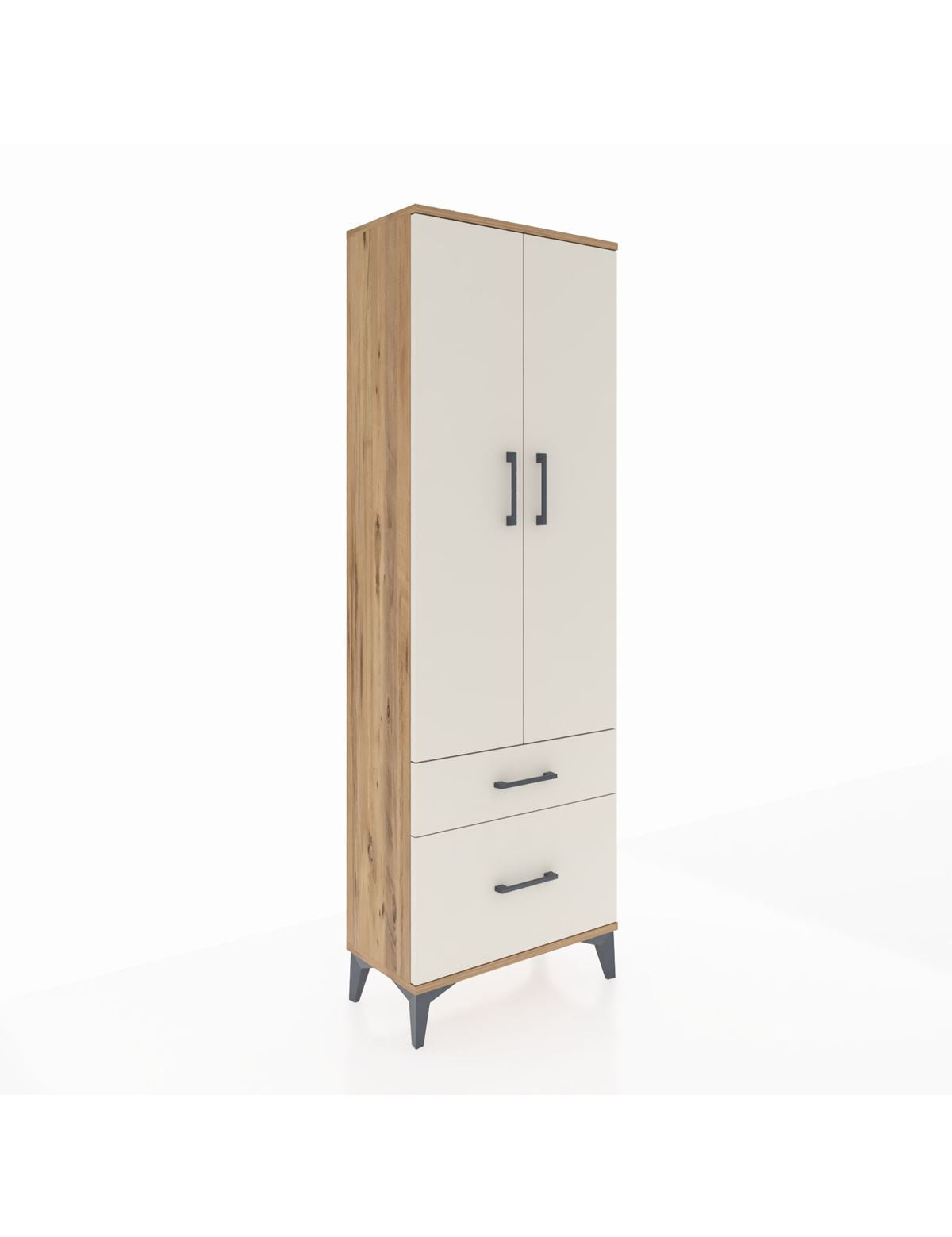 Arges Dolap 4 Raflı 2 Çekmeceli 2 Kapaklı 60x30x182 Çam-Aytaşı