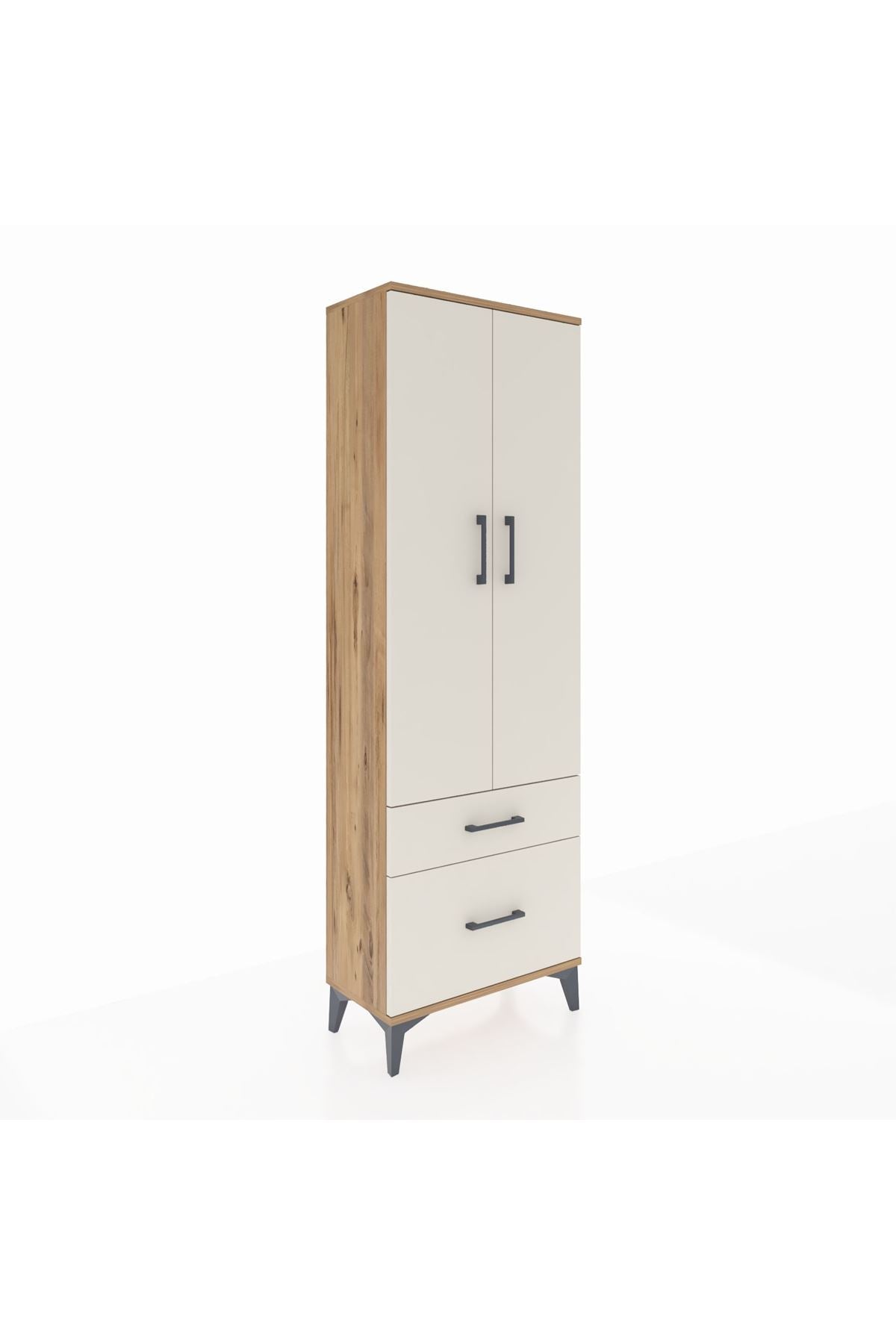 Arges Dolap 4 Raflı 2 Çekmeceli 2 Kapaklı 60x30x182 Çam-Aytaşı