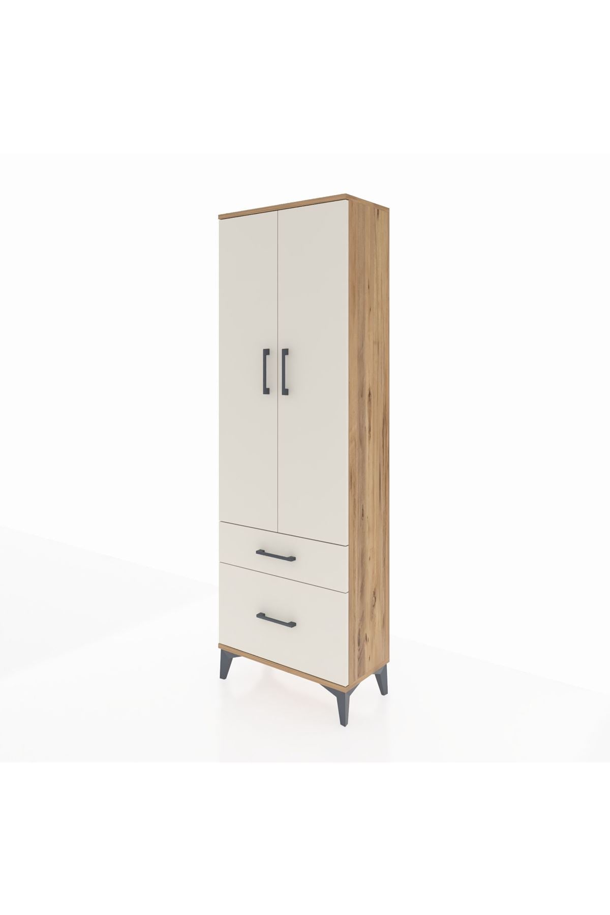 Arges Dolap 4 Raflı 2 Çekmeceli 2 Kapaklı 60x30x182 Çam-Aytaşı