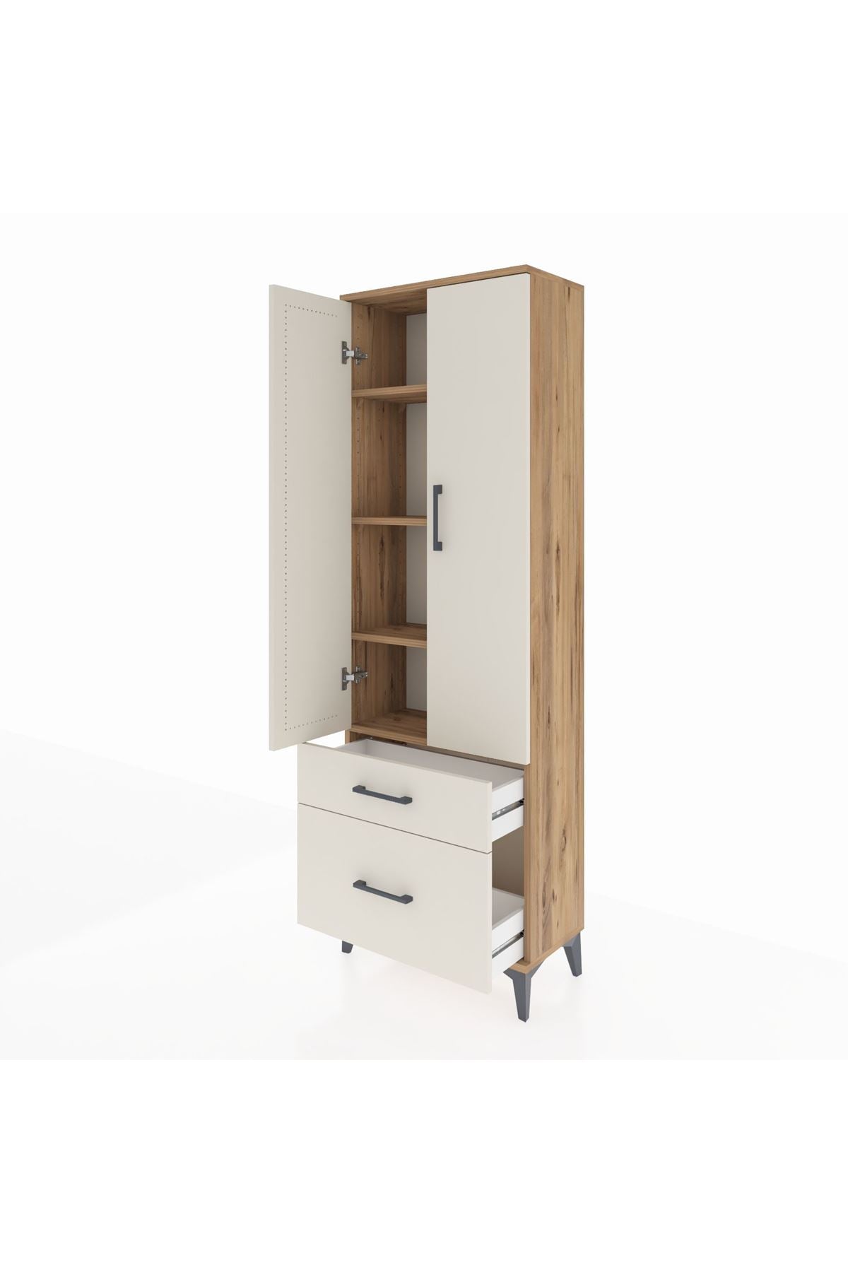 Arges Dolap 4 Raflı 2 Çekmeceli 2 Kapaklı 60x30x182 Çam-Aytaşı