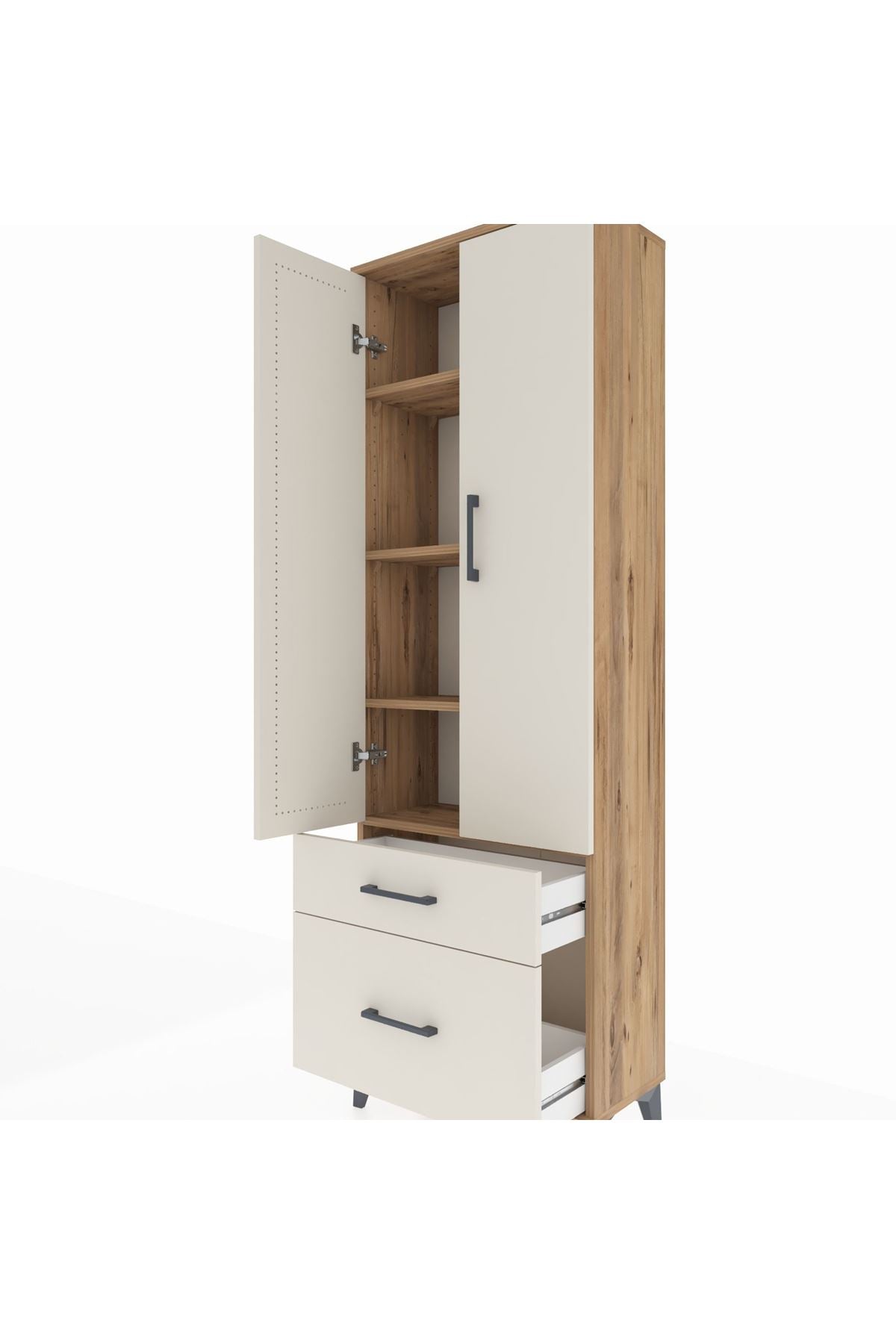 Arges Dolap 4 Raflı 2 Çekmeceli 2 Kapaklı 60x30x182 Çam-Aytaşı