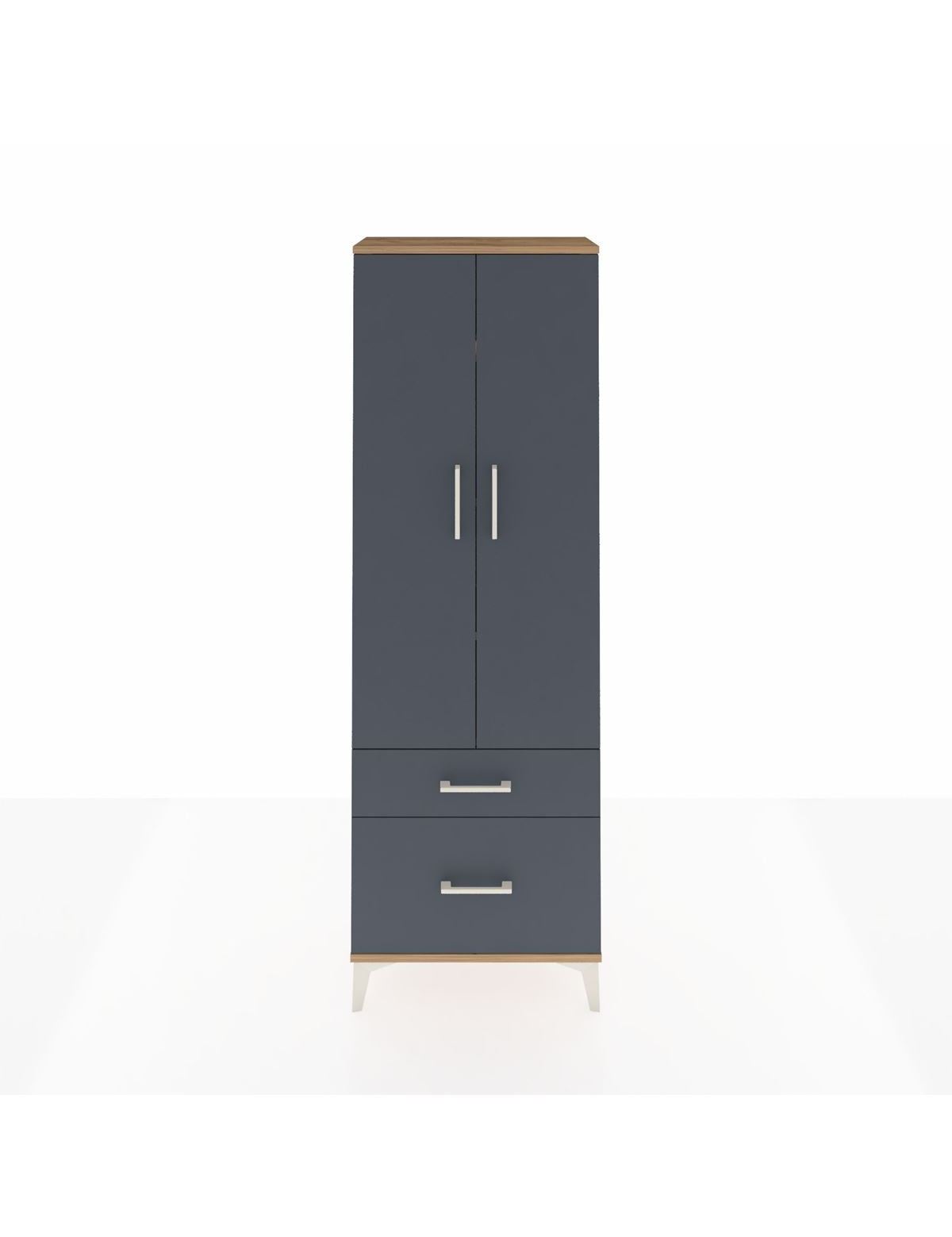 Arges Dolap 4 Raflı 2 Çekmeceli 2 Kapaklı 60x30x182 Çam-Antrasit