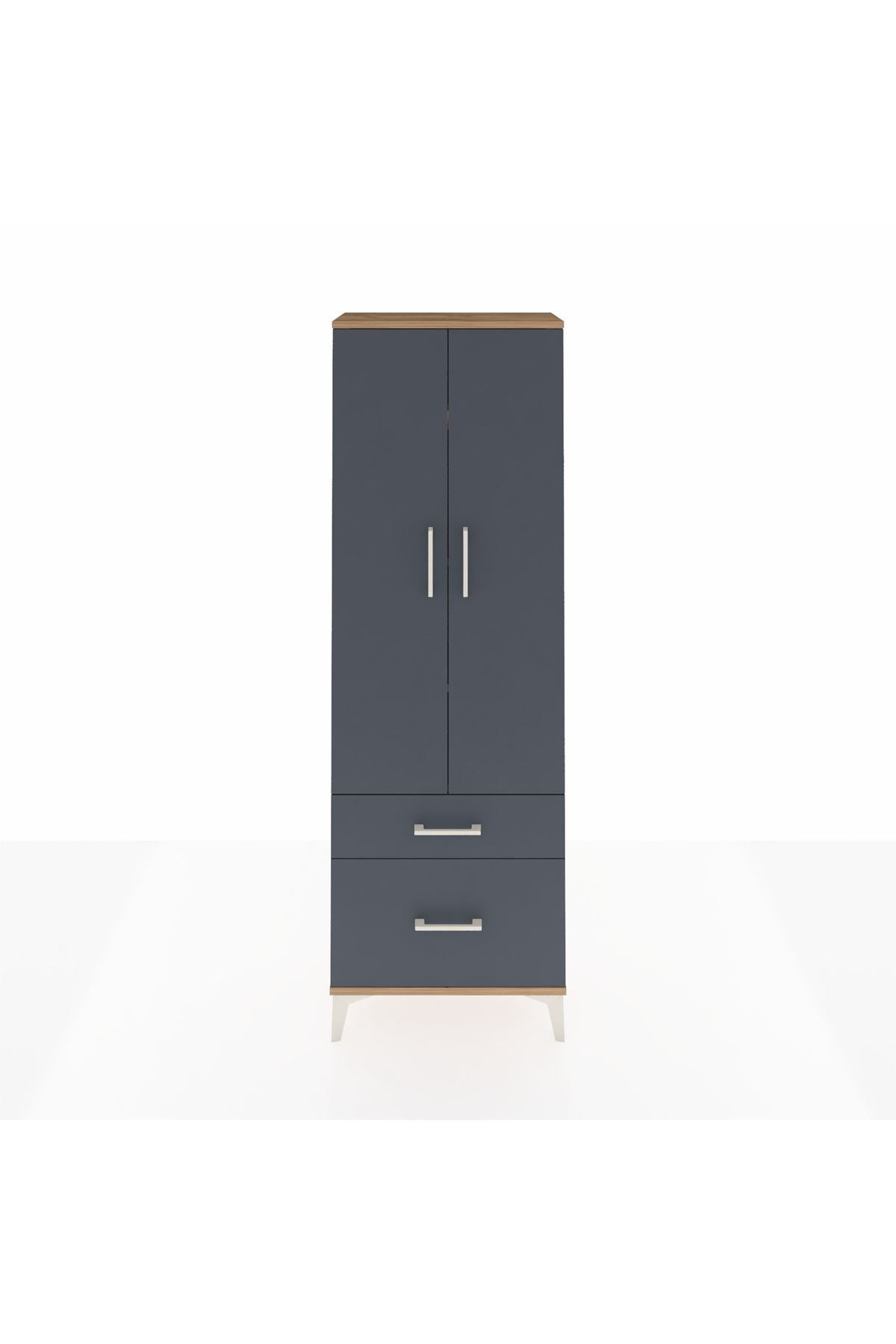 Arges Dolap 4 Raflı 2 Çekmeceli 2 Kapaklı 60x30x182 Çam-Antrasit