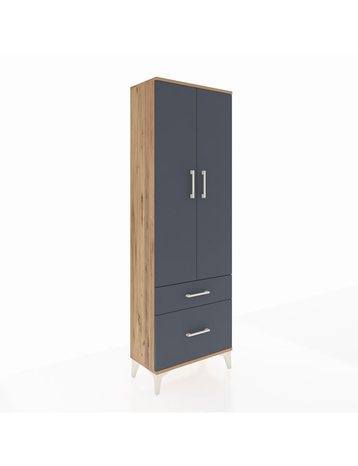 Arges Dolap 4 Raflı 2 Çekmeceli 2 Kapaklı 60x30x182 Çam-Antrasit