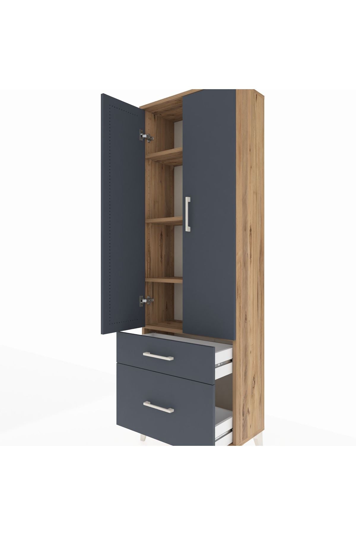 Arges Dolap 4 Raflı 2 Çekmeceli 2 Kapaklı 60x30x182 Çam-Antrasit