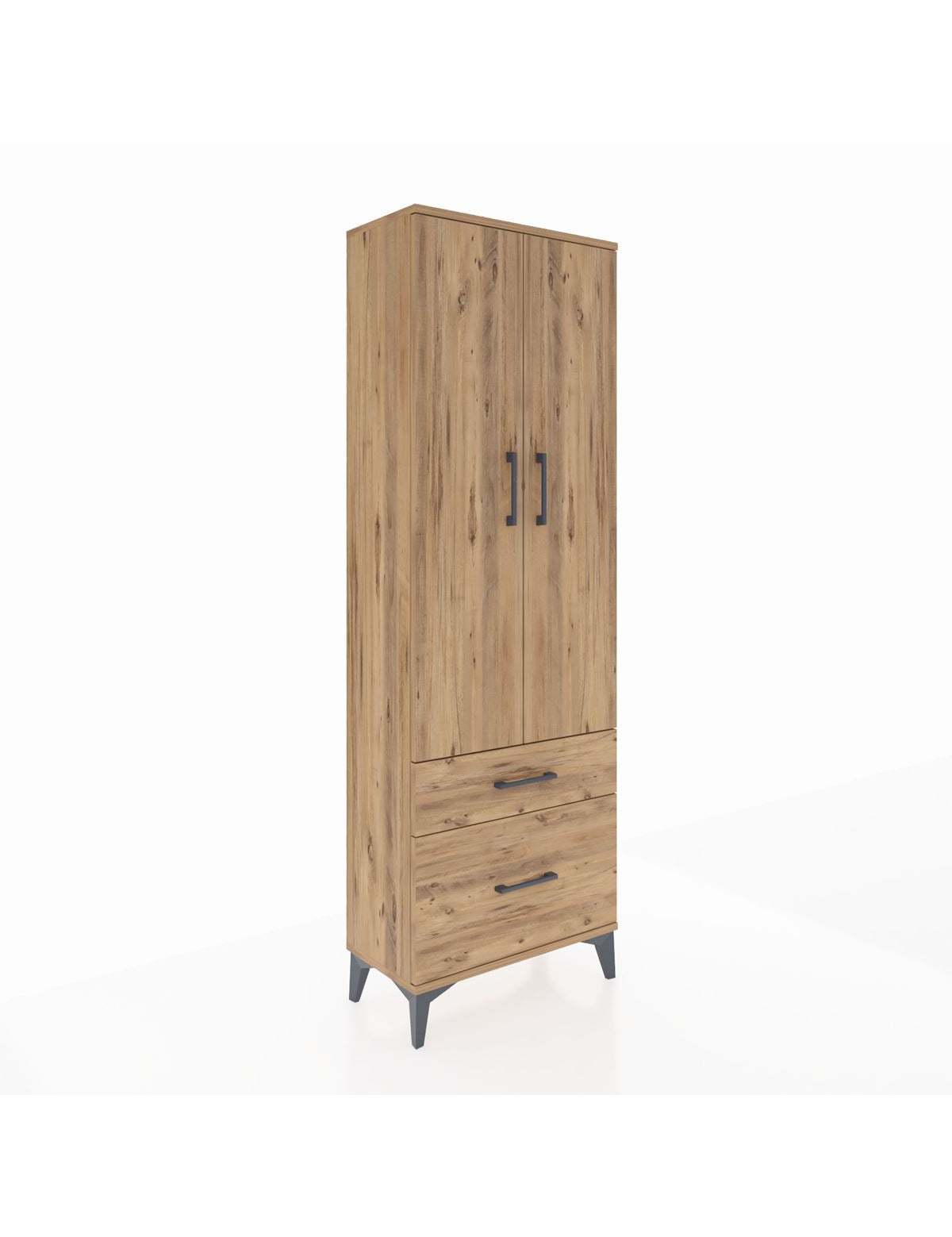 Arges Dolap 4 Raflı 2 Çekmeceli 2 Kapaklı 60x30x182 Çam-Çam