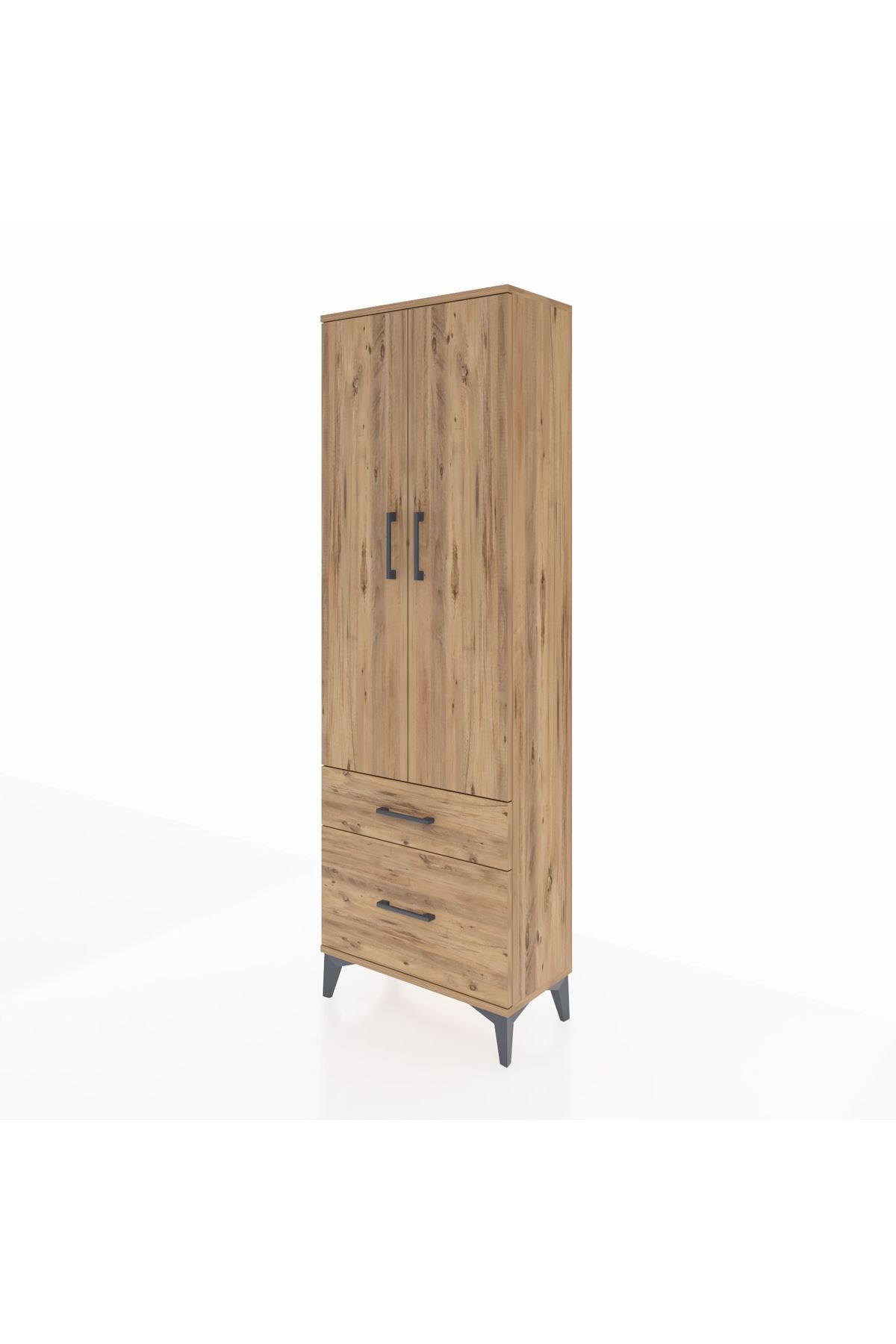 Arges Dolap 4 Raflı 2 Çekmeceli 2 Kapaklı 60x30x182 Çam-Çam