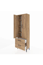 Arges Dolap 4 Raflı 2 Çekmeceli 2 Kapaklı 60x30x182 Çam-Çam