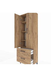 Arges Dolap 4 Raflı 2 Çekmeceli 2 Kapaklı 60x30x182 Çam-Çam