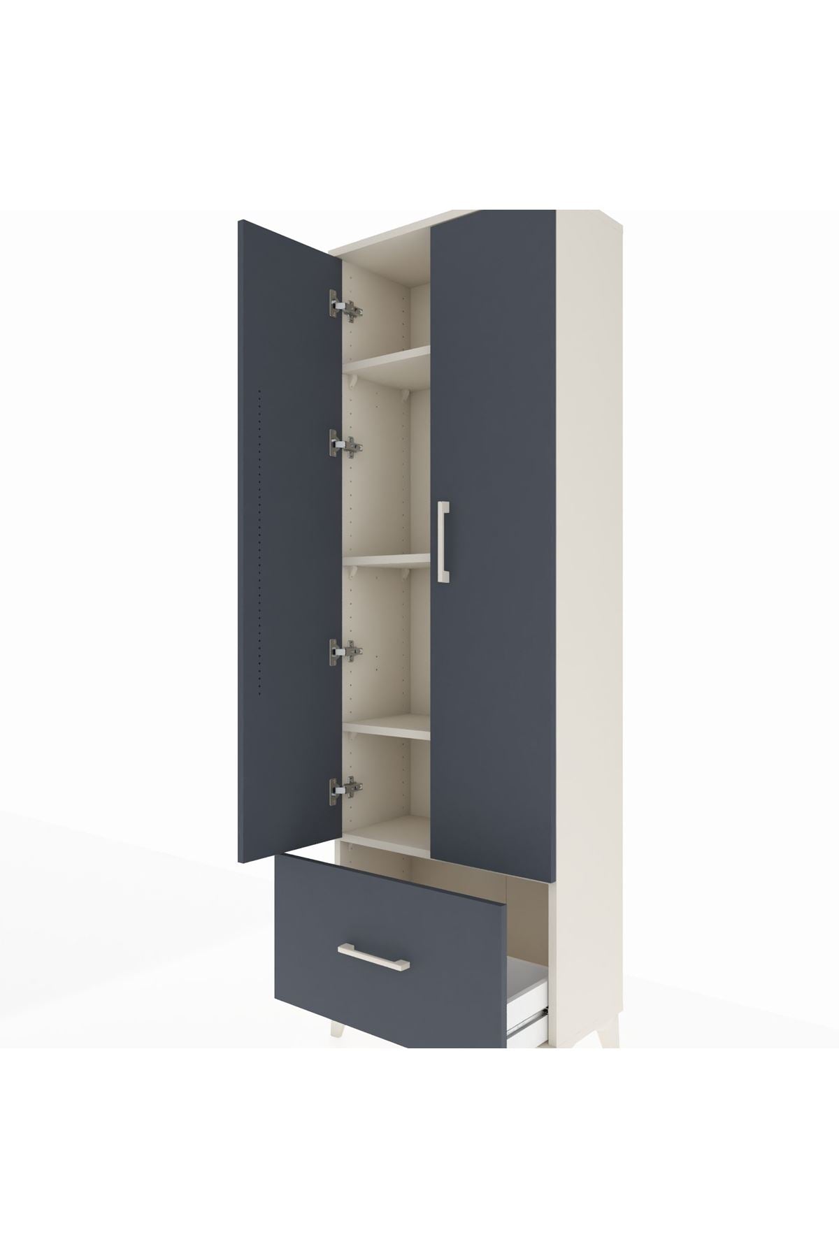 Arges Dolap 4 Raflı Tek Çekmeceli 2 Kapaklı 60x30x182 Aytaşı-Antrasit