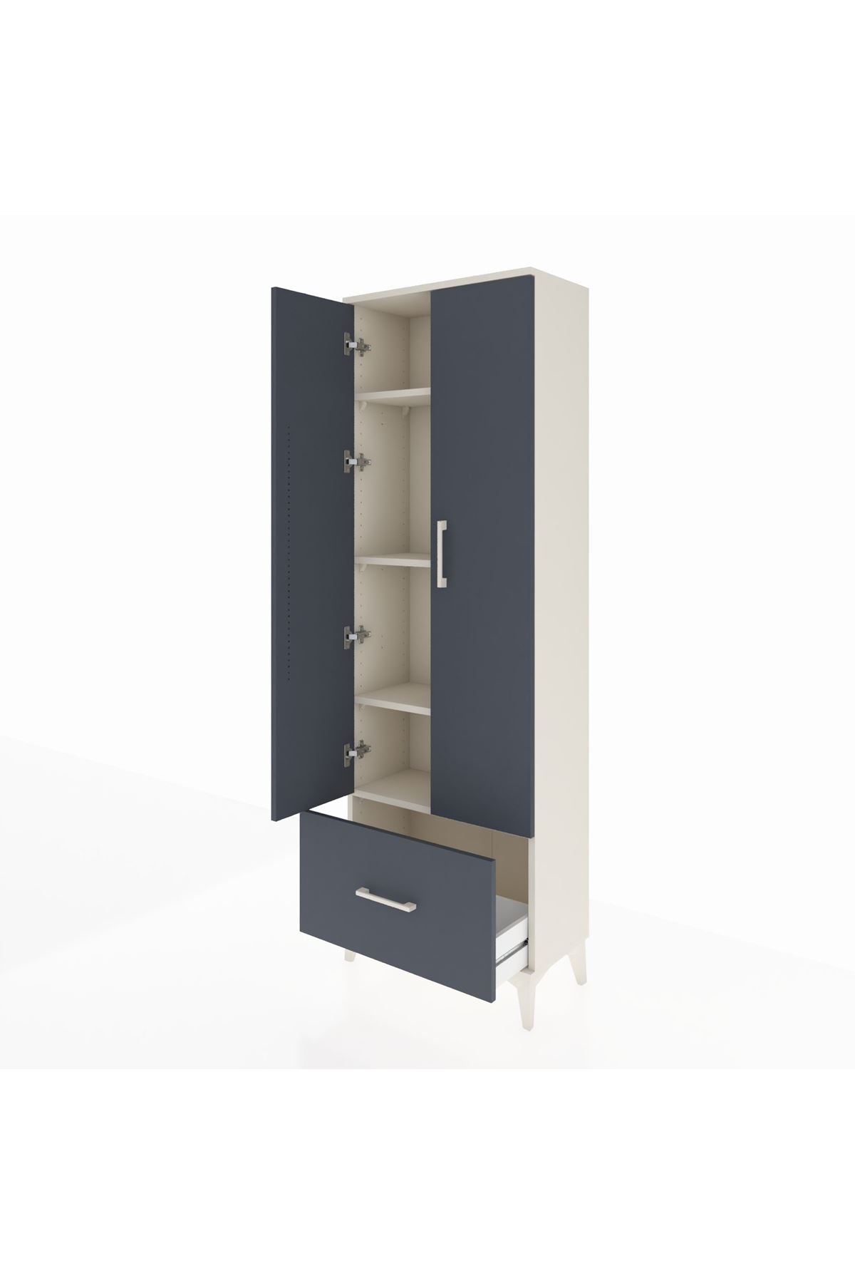 Arges Dolap 4 Raflı Tek Çekmeceli 2 Kapaklı 60x30x182 Aytaşı-Antrasit