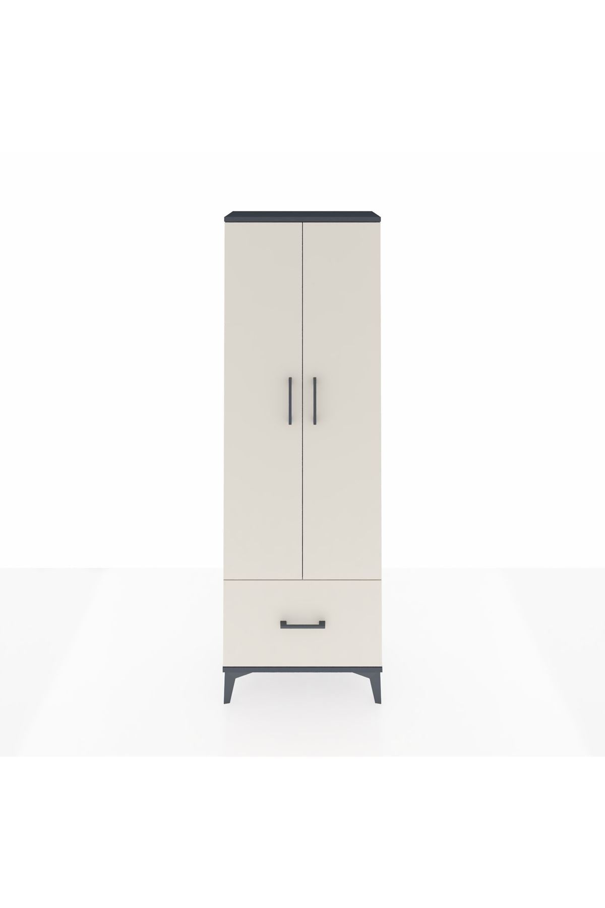 Arges Dolap 4 Raflı Tek Çekmeceli 2 Kapaklı 60x30x182 Antrasit-Aytaşı