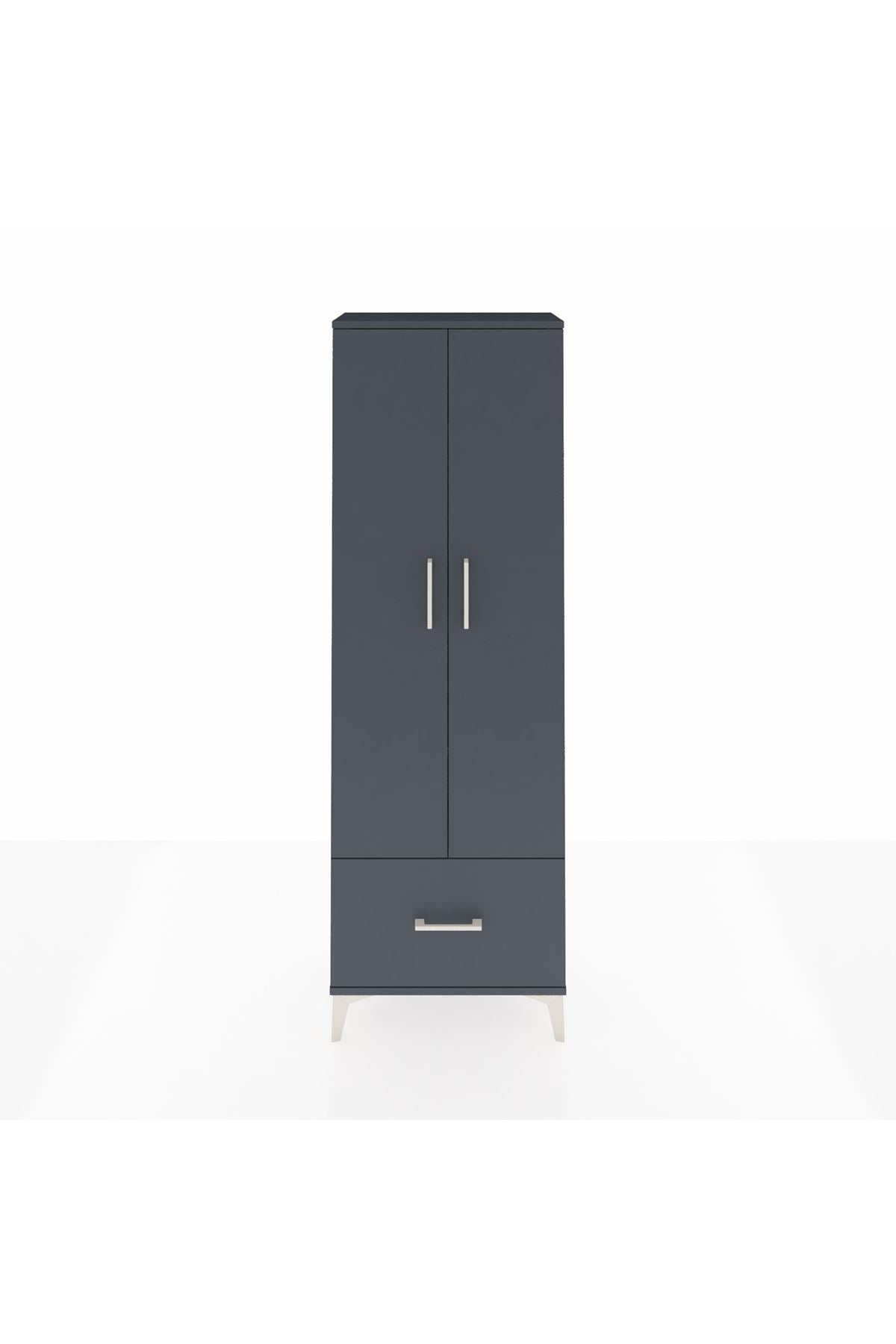 Arges Dolap 4 Raflı Tek Çekmeceli 2 Kapaklı 60x30x182 Antrasit-Antrasit