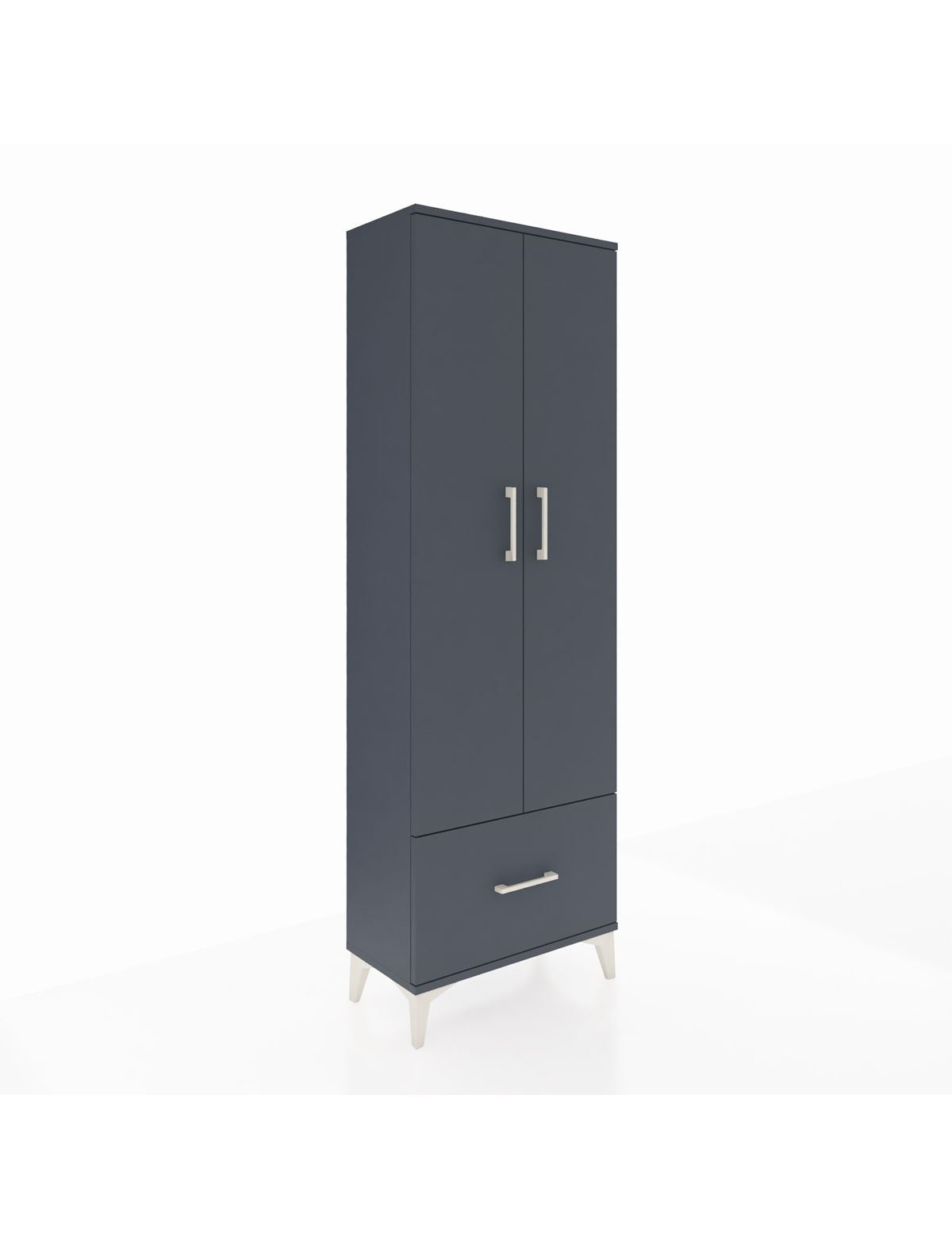 Arges Dolap 4 Raflı Tek Çekmeceli 2 Kapaklı 60x30x182 Antrasit-Antrasit