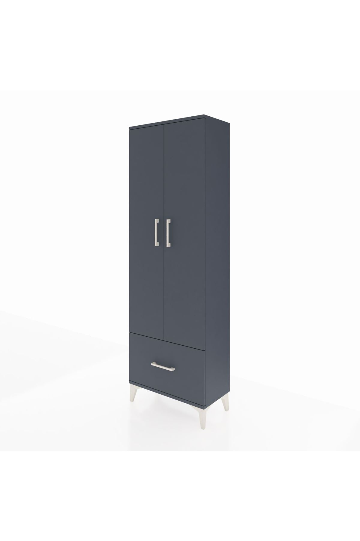 Arges Dolap 4 Raflı Tek Çekmeceli 2 Kapaklı 60x30x182 Antrasit-Antrasit