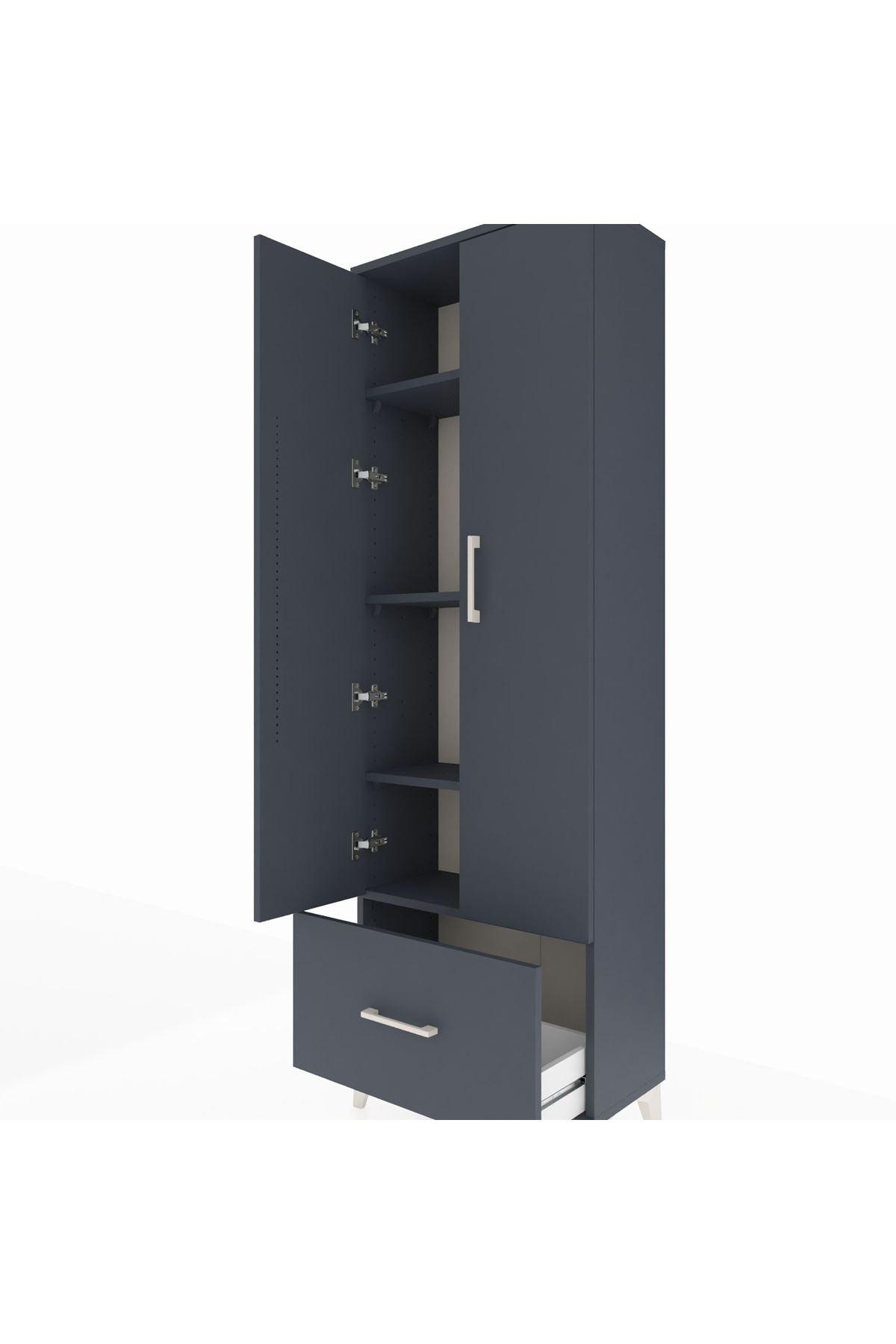 Arges Dolap 4 Raflı Tek Çekmeceli 2 Kapaklı 60x30x182 Antrasit-Antrasit