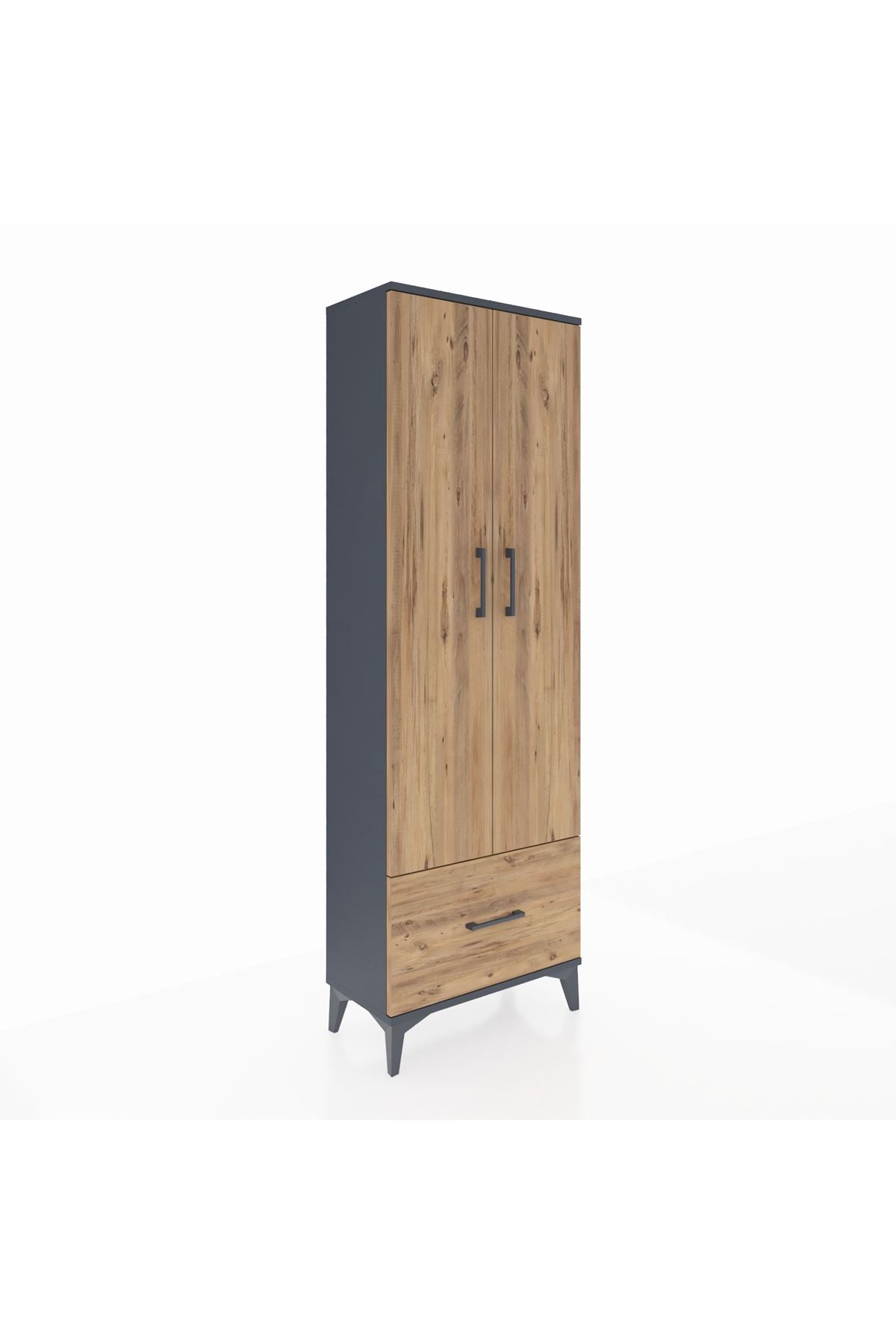 Arges Dolap 4 Raflı Tek Çekmeceli 2 Kapaklı 60x30x182 Antrasit-Çam