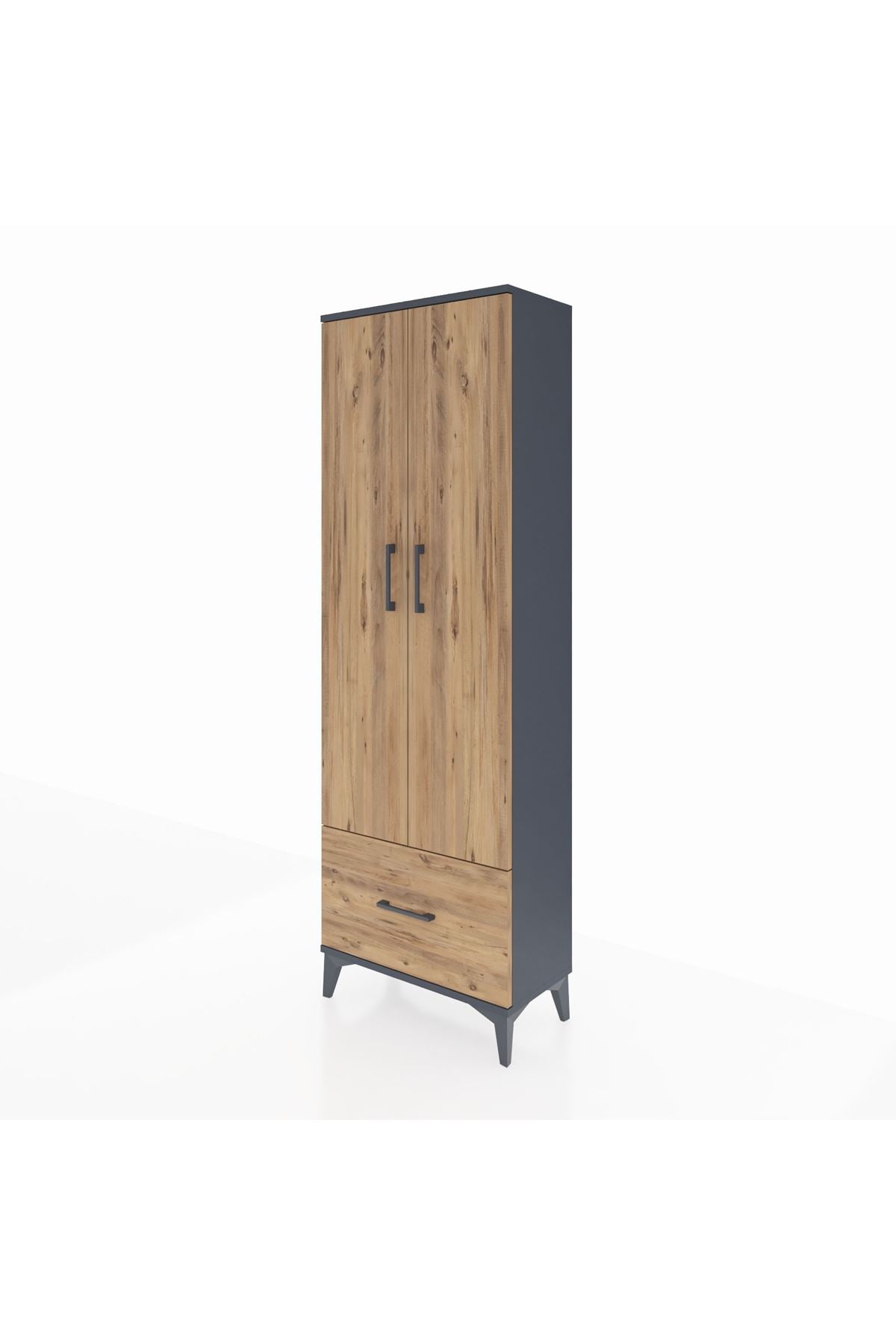 Arges Dolap 4 Raflı Tek Çekmeceli 2 Kapaklı 60x30x182 Antrasit-Çam