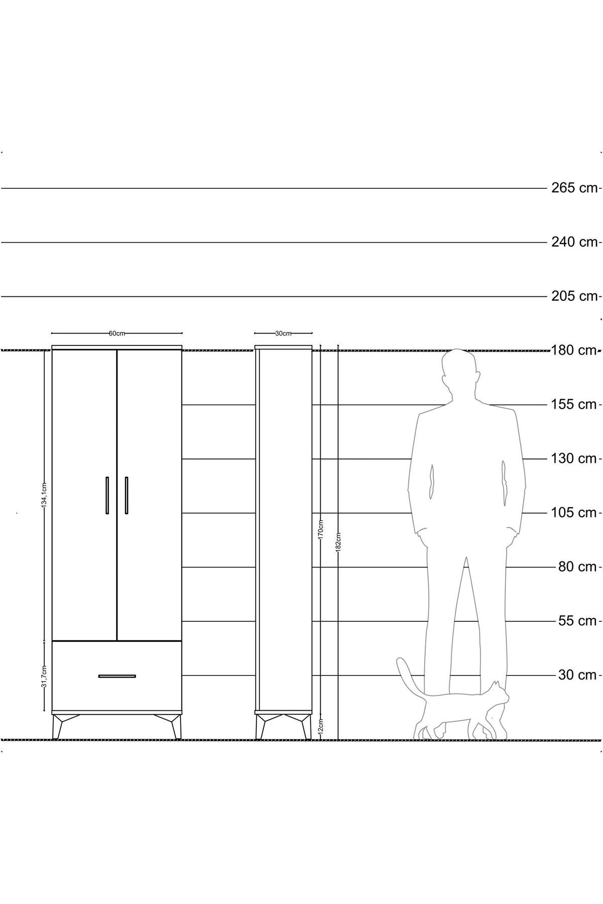 Arges Dolap 4 Raflı Tek Çekmeceli 2 Kapaklı 60x30x182 Antrasit-Çam