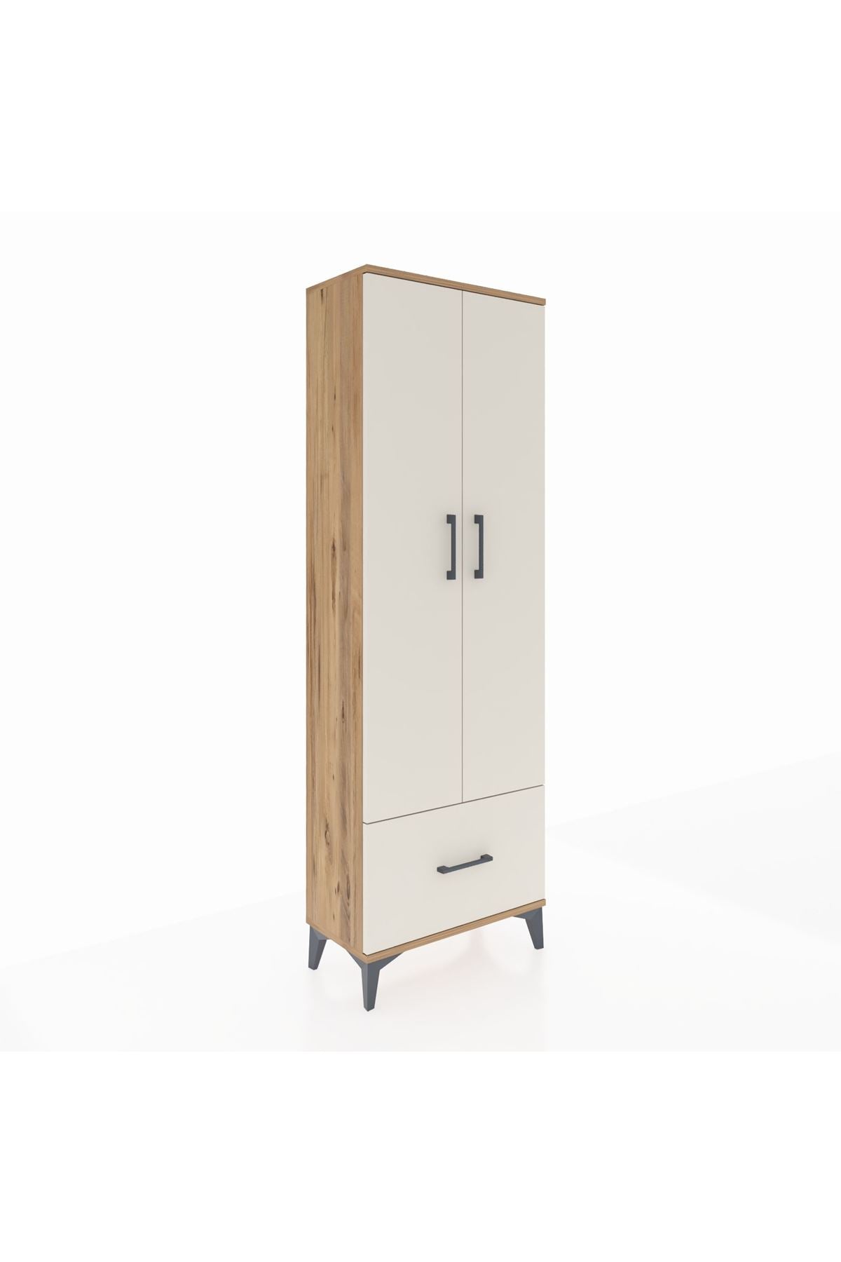 Arges Dolap 4 Raflı Tek Çekmeceli 2 Kapaklı 60x30x182 Çam-Aytaşı