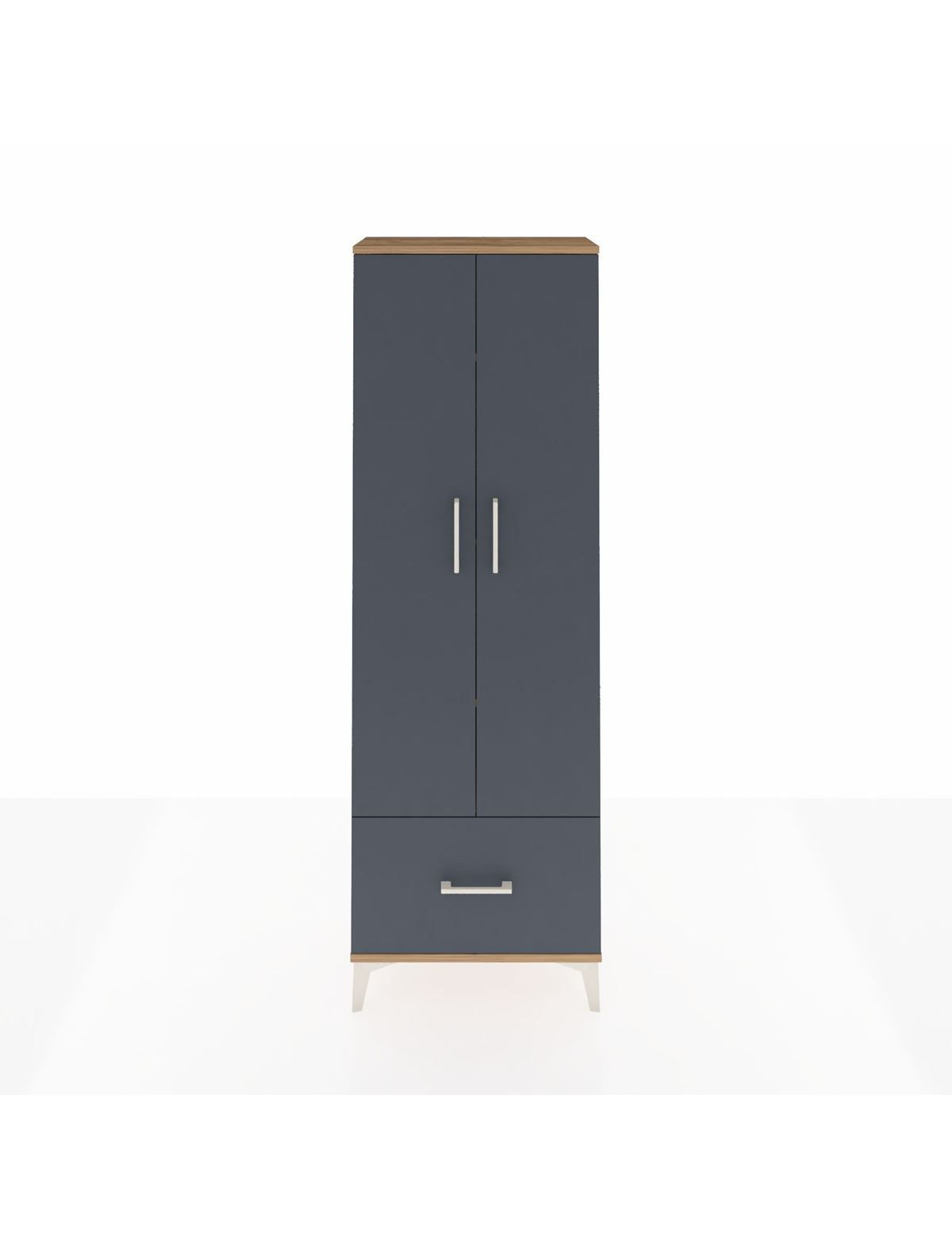 Arges Dolap 4 Raflı Tek Çekmeceli 2 Kapaklı 60x30x182 Çam-Antrasit