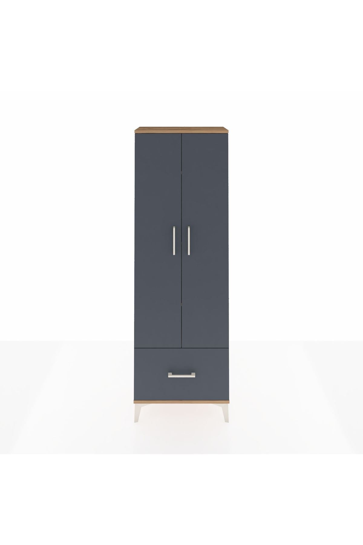 Arges Dolap 4 Raflı Tek Çekmeceli 2 Kapaklı 60x30x182 Çam-Antrasit