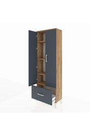 Arges Dolap 4 Raflı Tek Çekmeceli 2 Kapaklı 60x30x182 Çam-Antrasit