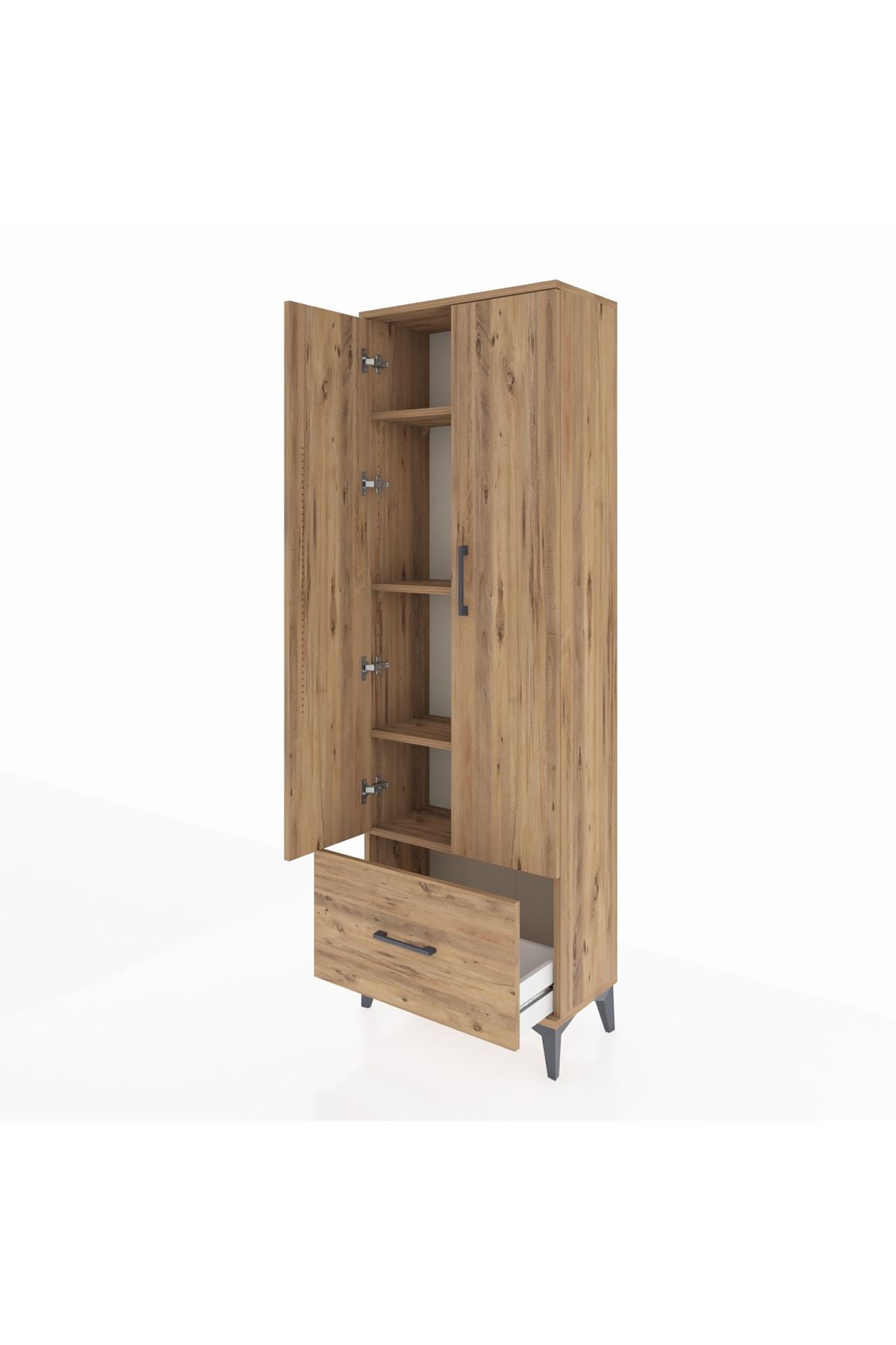 Arges Dolap 4 Raflı Tek Çekmeceli 2 Kapaklı 60x30x182 Çam-Çam