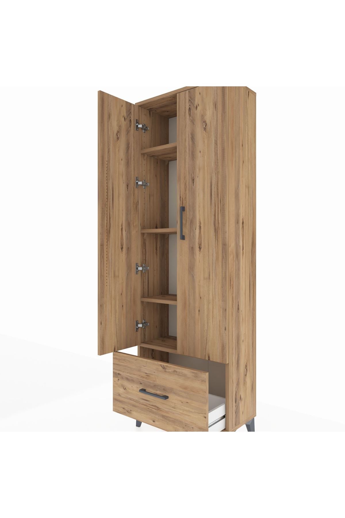 Arges Dolap 4 Raflı Tek Çekmeceli 2 Kapaklı 60x30x182 Çam-Çam