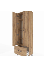 Arges Dolap 4 Raflı Tek Çekmeceli 2 Kapaklı 60x30x182 Çam-Çam