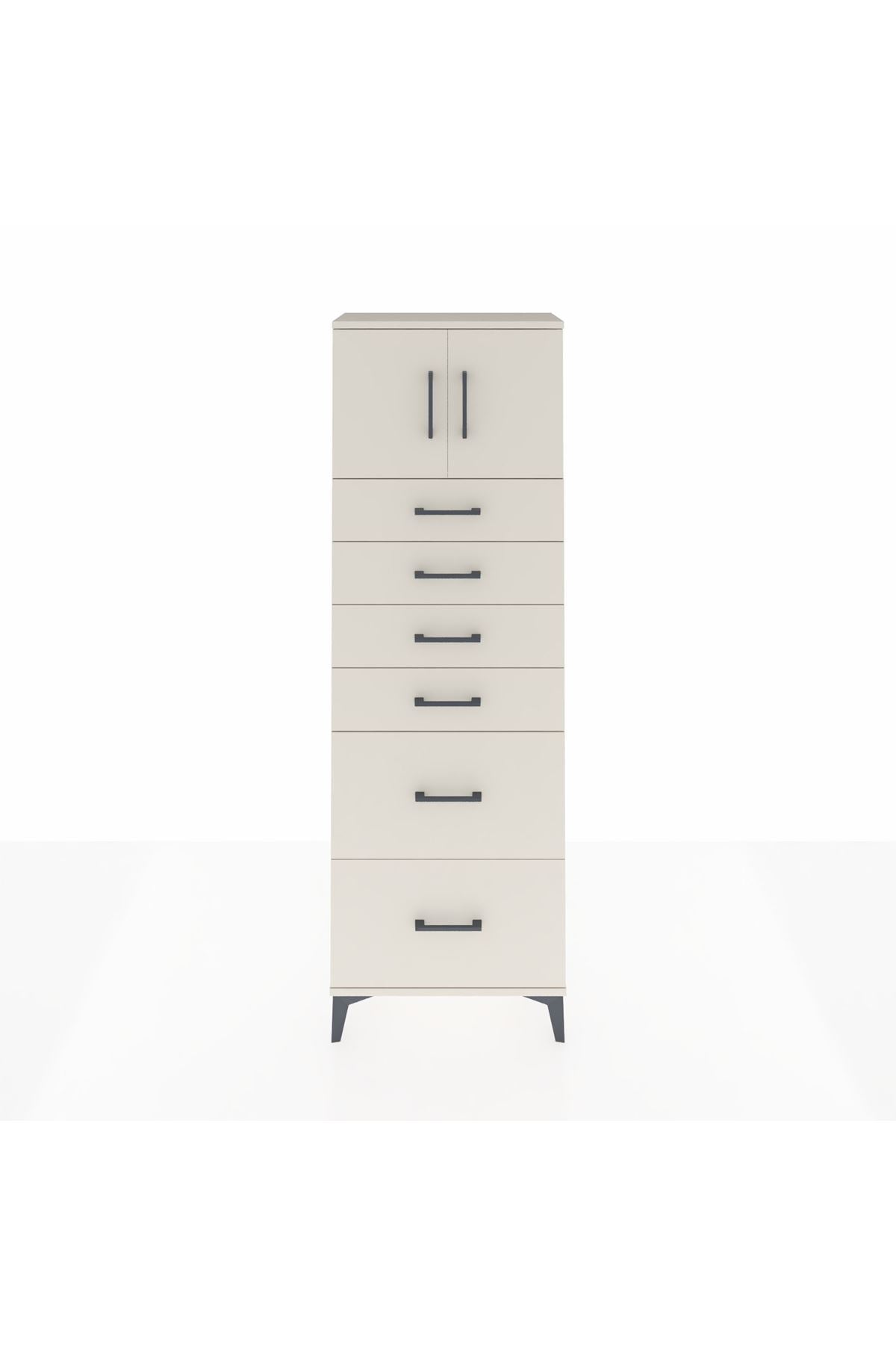 Arges Dolap Tek Raflı 6 Çekmeceli 2 Kapaklı 60x30x182 - S23M017V1A