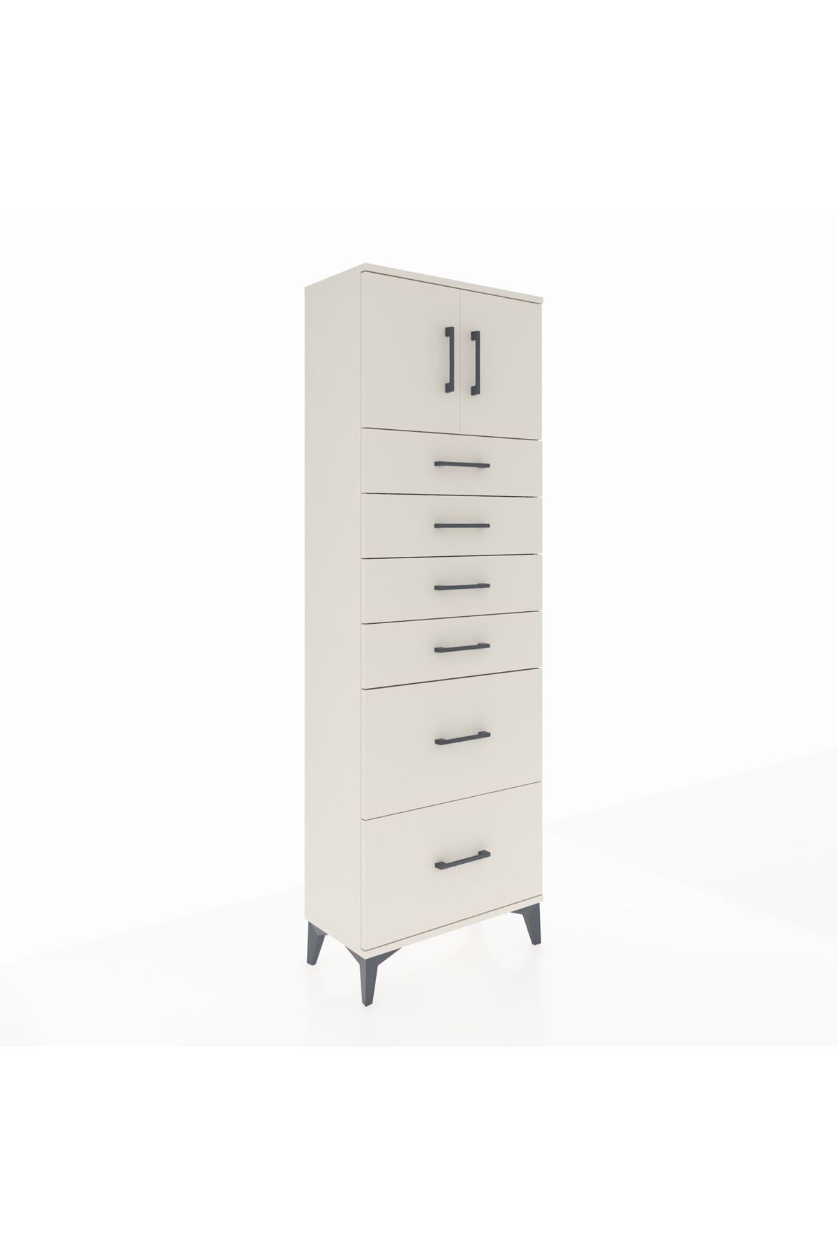 Arges Dolap Tek Raflı 6 Çekmeceli 2 Kapaklı 60x30x182 Aytaşı-Aytaşı