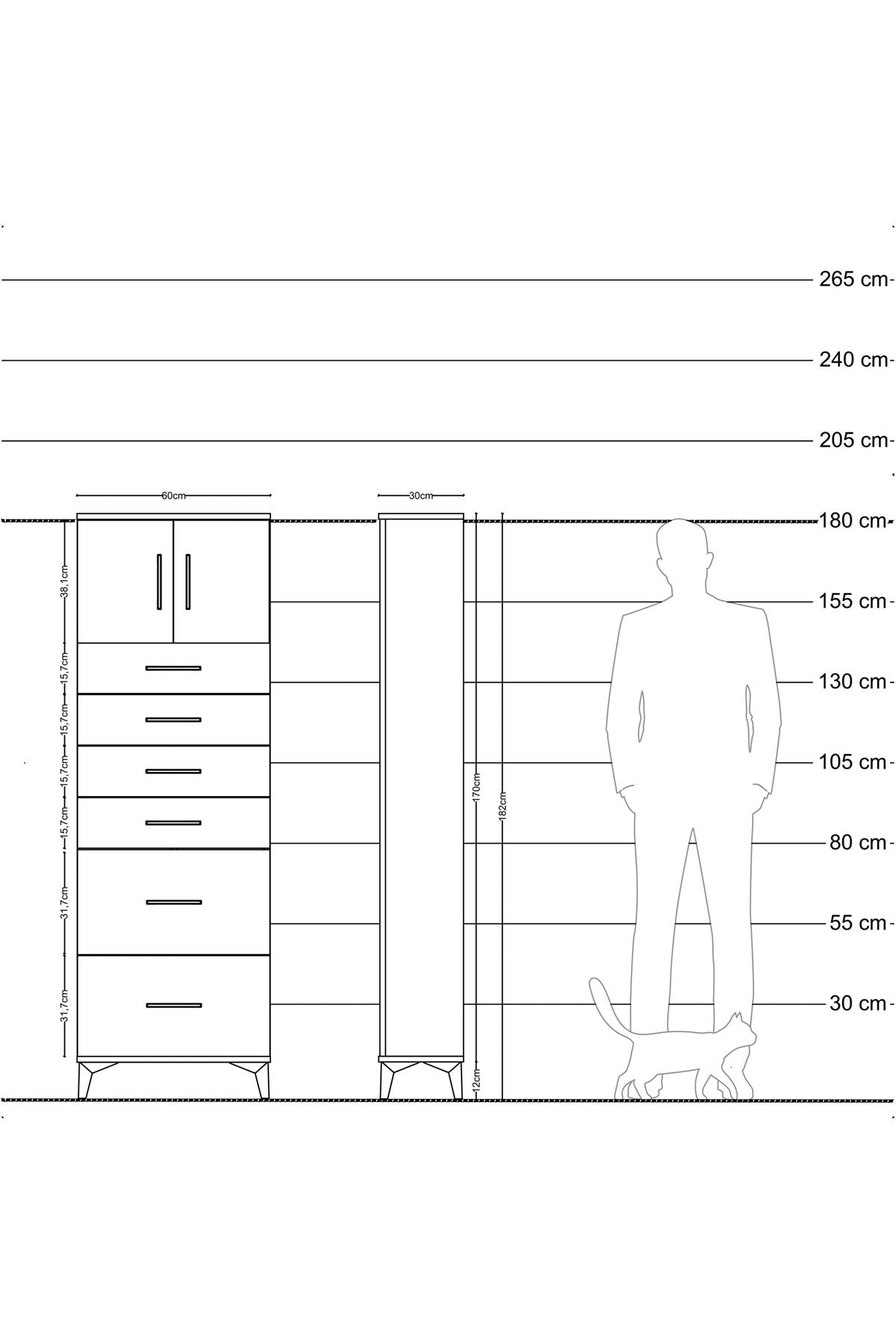Arges Dolap Tek Raflı 6 Çekmeceli 2 Kapaklı 60x30x182 Aytaşı-Aytaşı