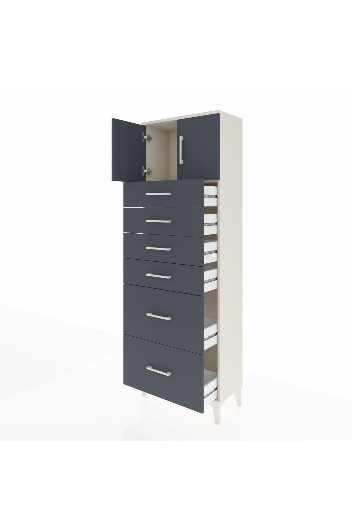 Arges Dolap Tek Raflı 6 Çekmeceli 2 Kapaklı 60x30x182 Aytaşı-Antrasit