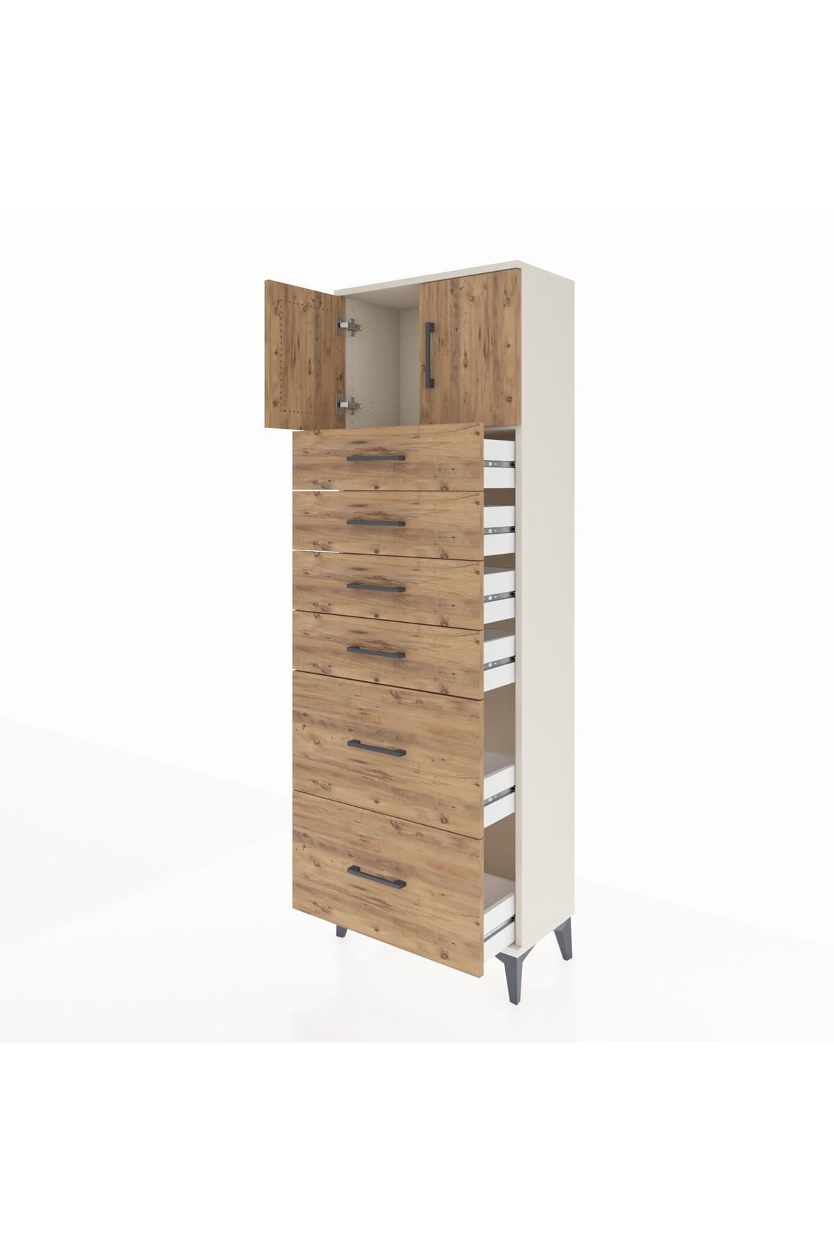 Arges Dolap Tek Raflı 6 Çekmeceli 2 Kapaklı 60x30x182 Aytaşı-Çam