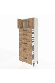 Arges Dolap Tek Raflı 6 Çekmeceli 2 Kapaklı 60x30x182 Aytaşı-Çam