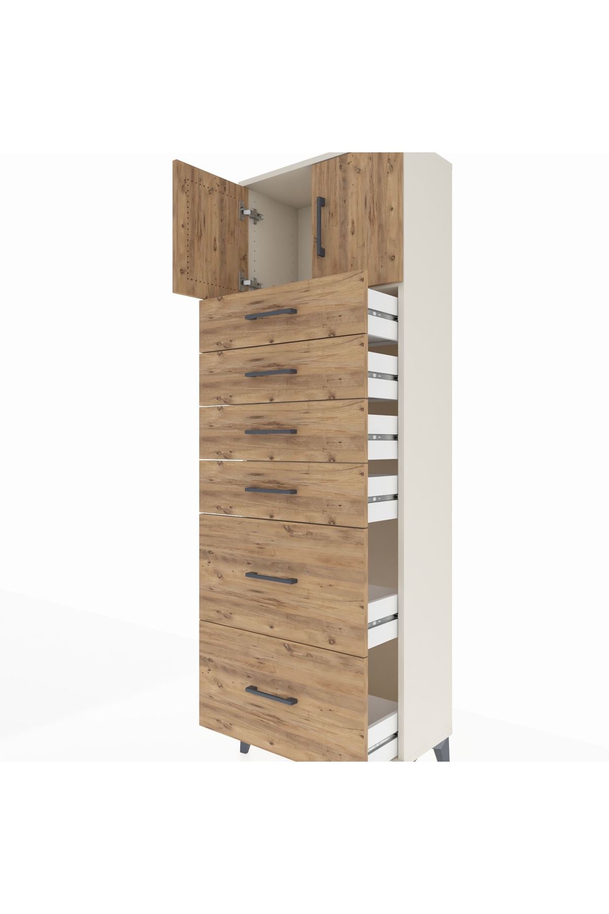 Arges Dolap Tek Raflı 6 Çekmeceli 2 Kapaklı 60x30x182 Aytaşı-Çam