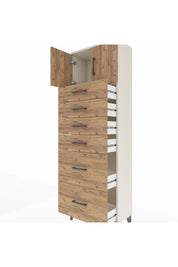 Arges Dolap Tek Raflı 6 Çekmeceli 2 Kapaklı 60x30x182 Aytaşı-Çam
