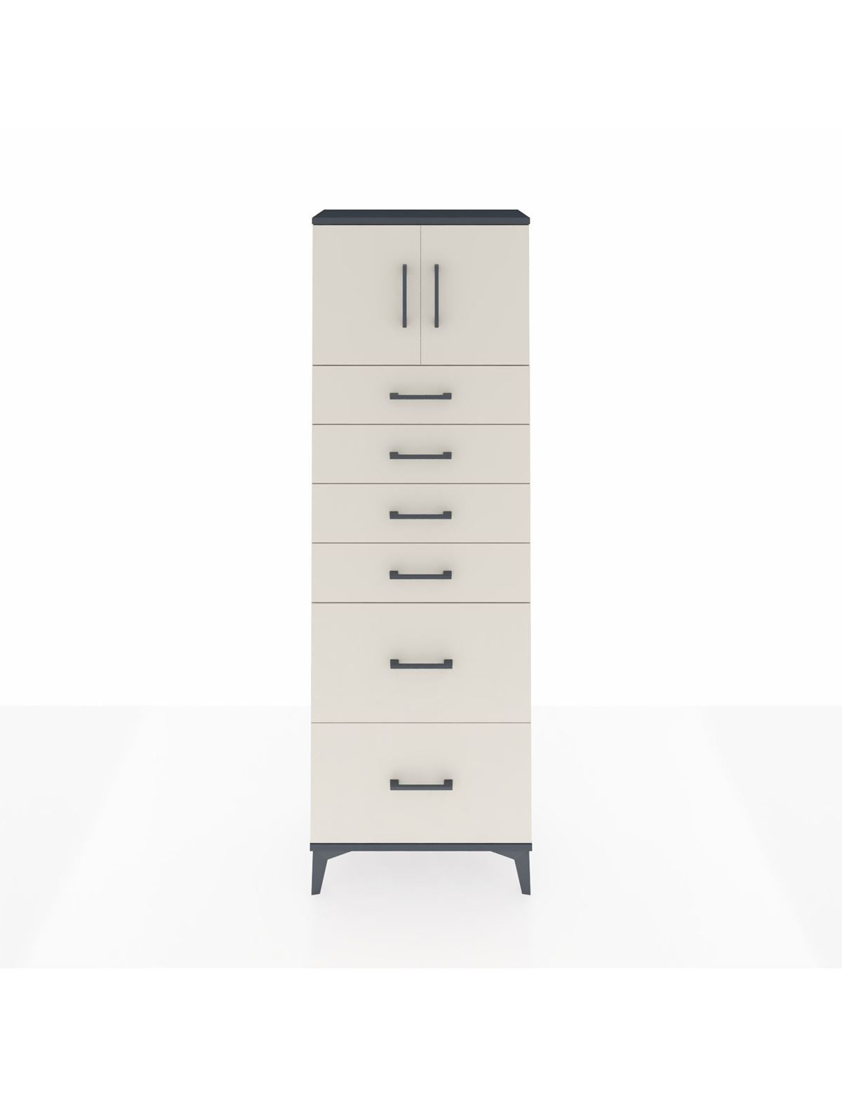 Arges Dolap Tek Raflı 6 Çekmeceli 2 Kapaklı 60x30x182 Antrasit-Aytaşı