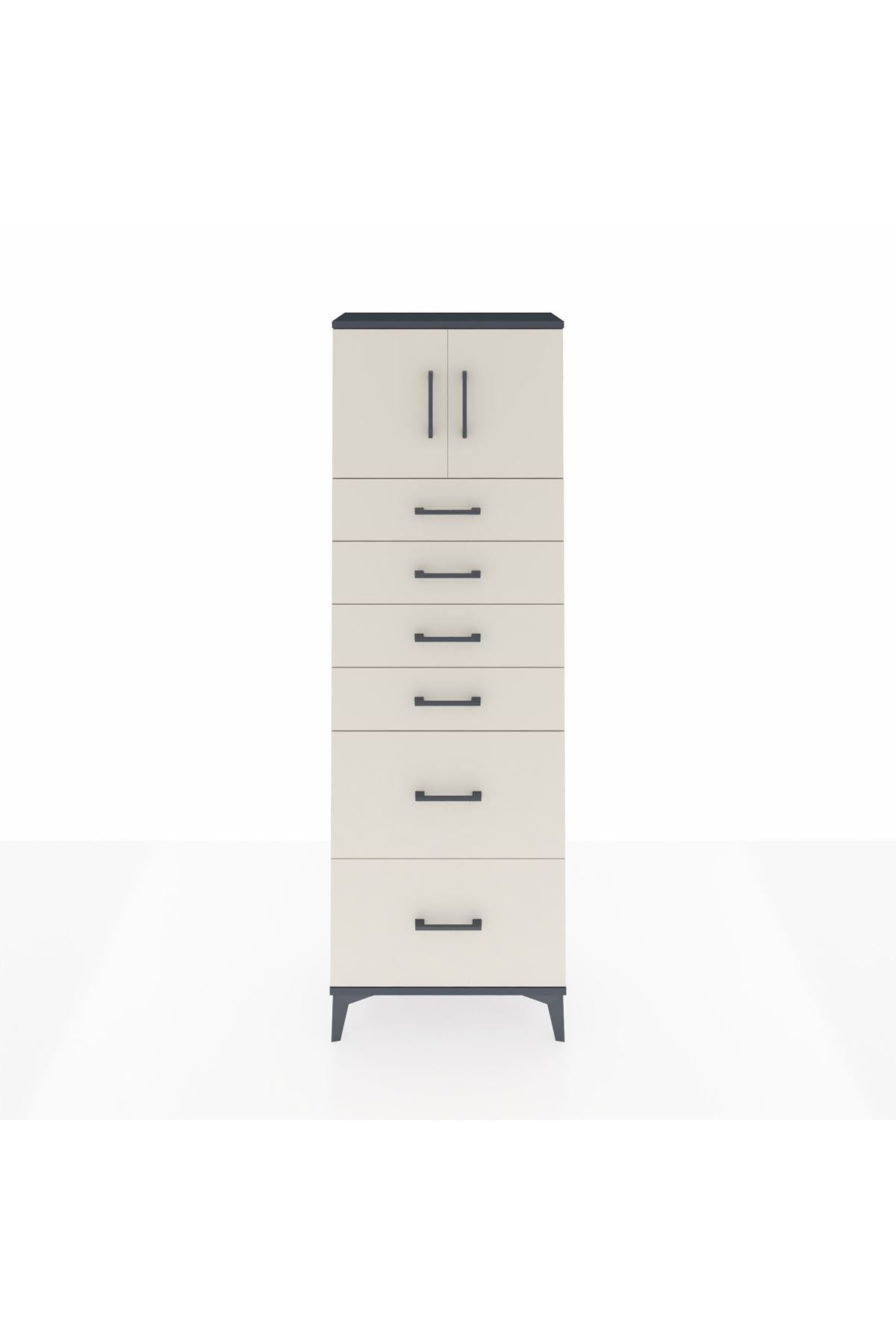 Arges Dolap Tek Raflı 6 Çekmeceli 2 Kapaklı 60x30x182 Antrasit-Aytaşı