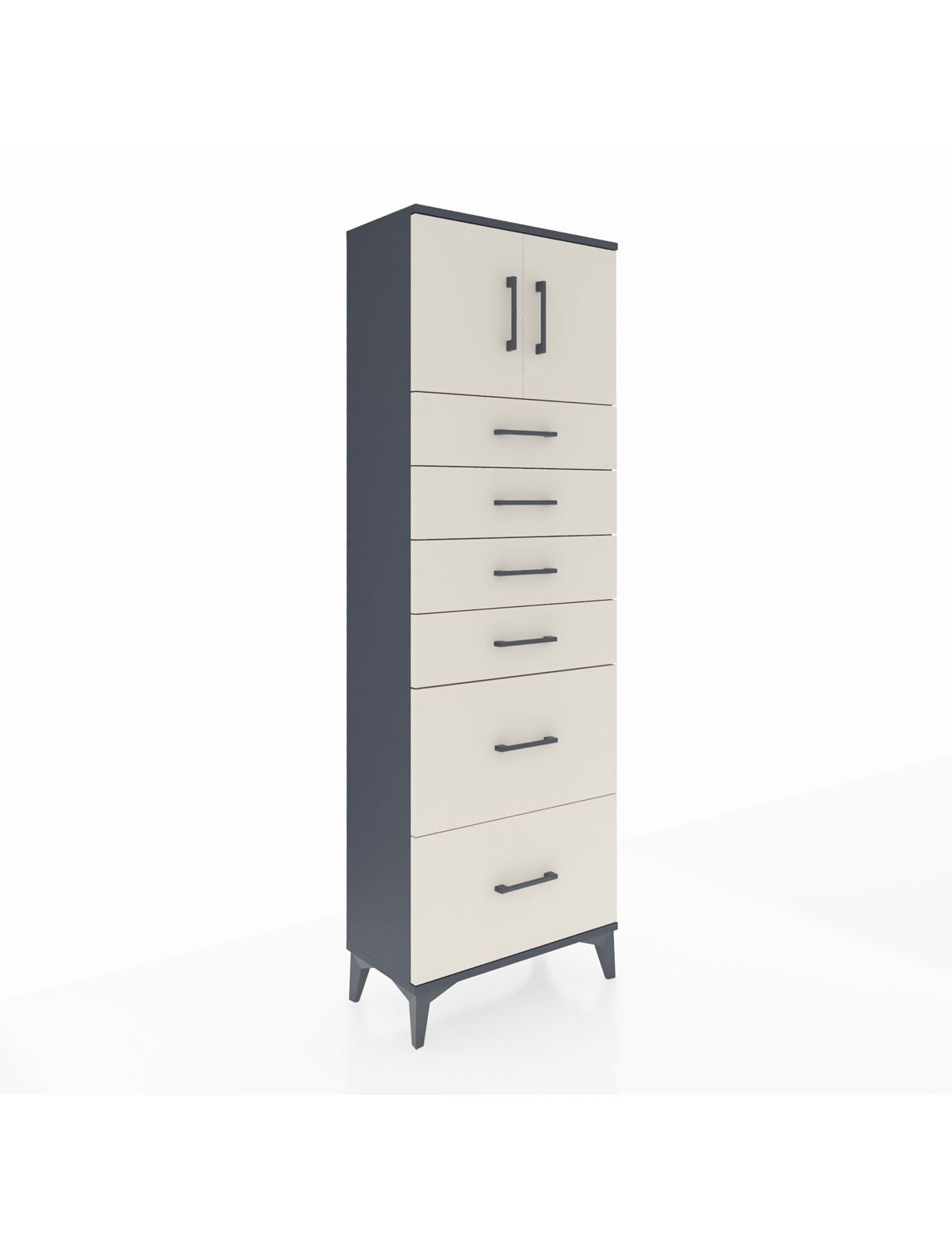 Arges Dolap Tek Raflı 6 Çekmeceli 2 Kapaklı 60x30x182 Antrasit-Aytaşı