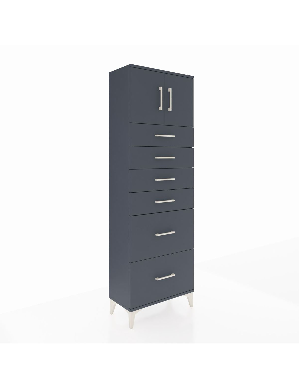 Arges Dolap Tek Raflı 6 Çekmeceli 2 Kapaklı 60x30x182 Antrasit-Antrasit