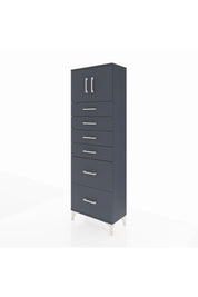 Arges Dolap Tek Raflı 6 Çekmeceli 2 Kapaklı 60x30x182 Antrasit-Antrasit