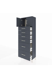 Arges Dolap Tek Raflı 6 Çekmeceli 2 Kapaklı 60x30x182 Antrasit-Antrasit