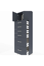 Arges Dolap Tek Raflı 6 Çekmeceli 2 Kapaklı 60x30x182 Antrasit-Antrasit